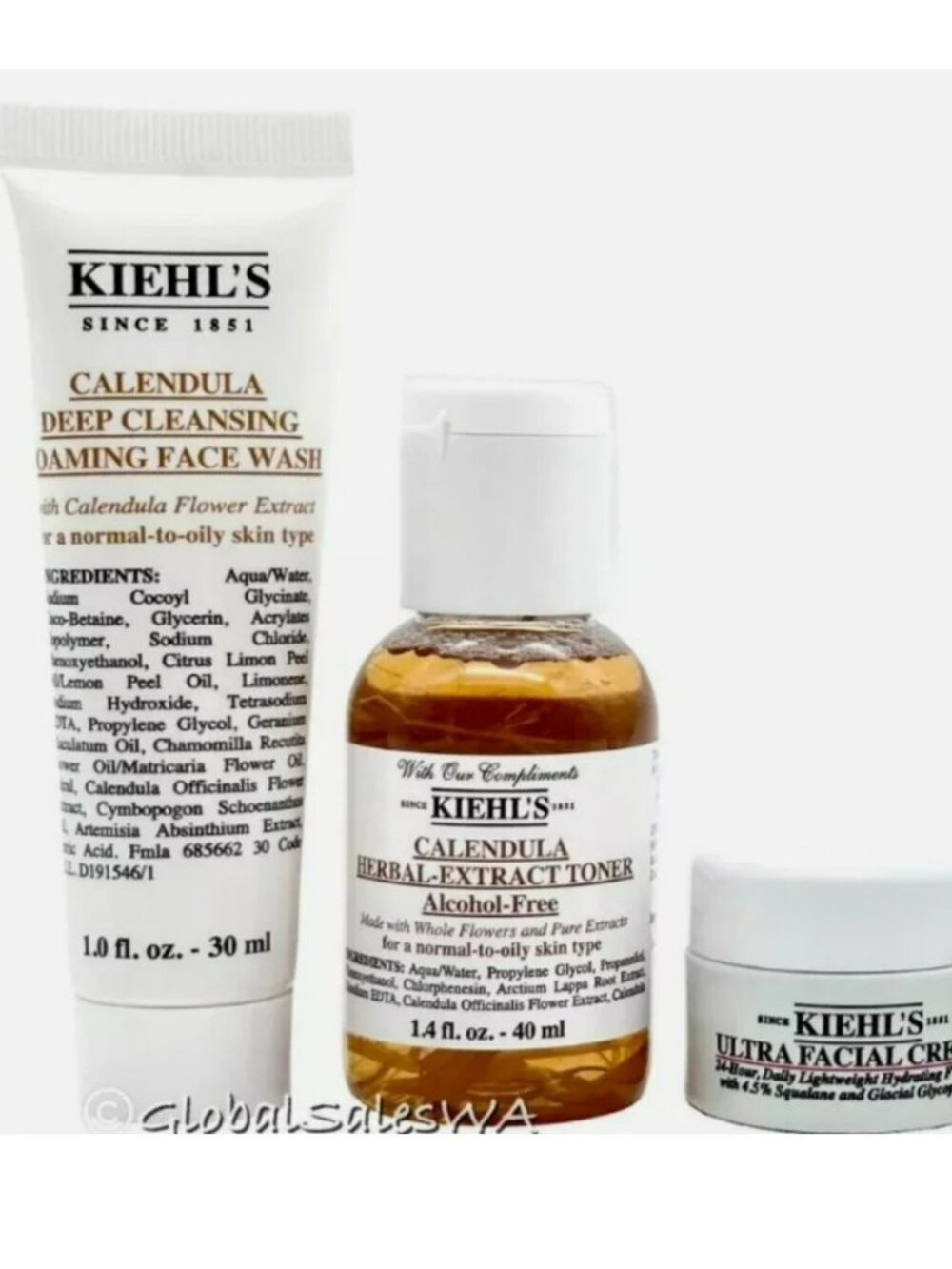Kiehl's Ultra Facial Cream Calendula Foaming Face Wash & Toner Travel Bundle Set
